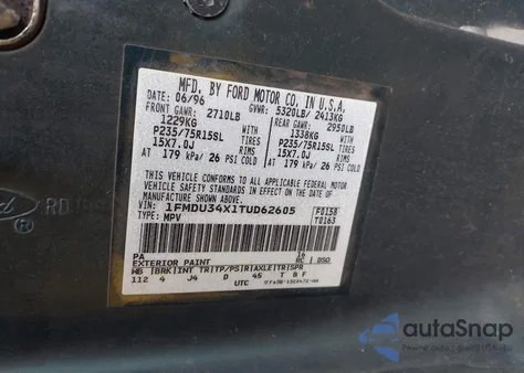 1996 Ford Explorer z USA, uszkodzony, nr VIN 1FMDU34X1TUD62605